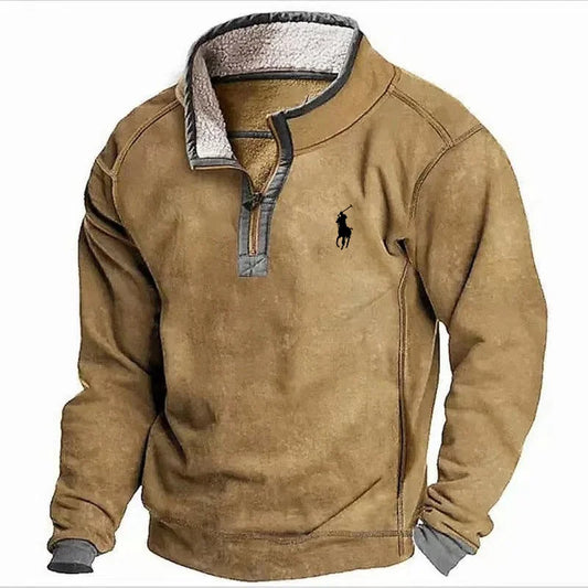 Men's Stand Collar Zip Fly Fleece Casual Sweatshirt