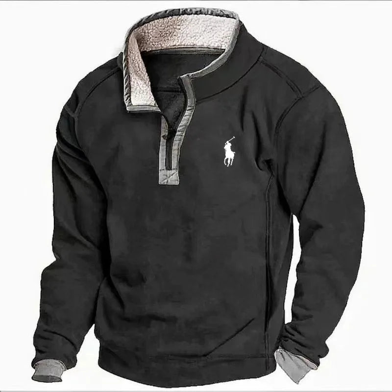 Men's Stand Collar Zip Fly Fleece Casual Sweatshirt