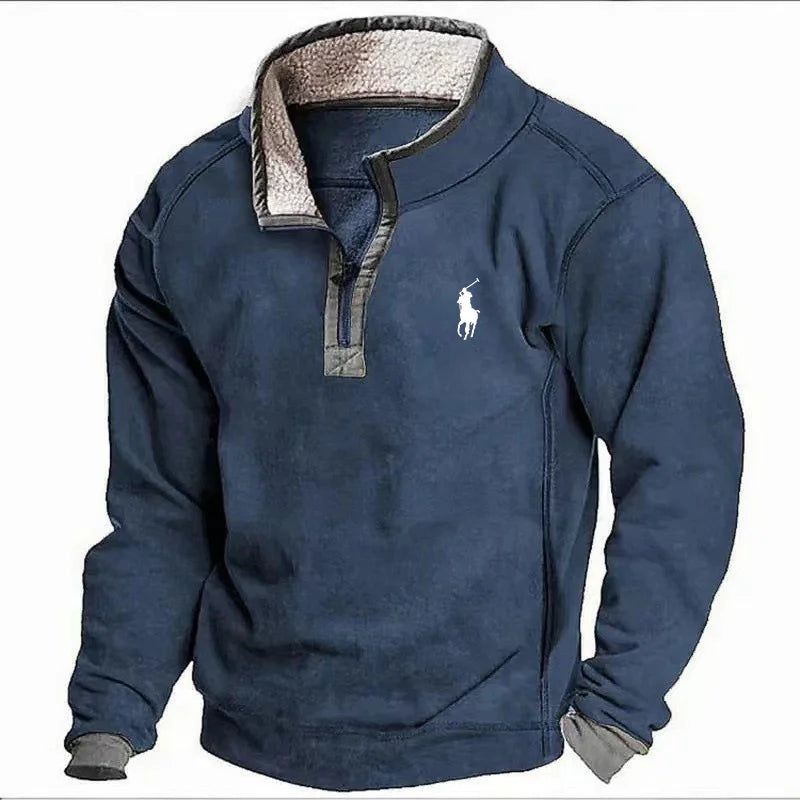 Men's Stand Collar Zip Fly Fleece Casual Sweatshirt