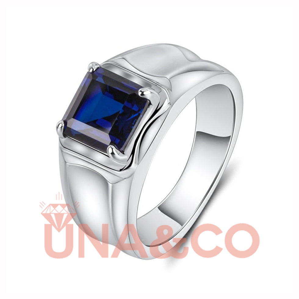 3-Carat Blue Satin-Finish Square Diamond Men's Ring