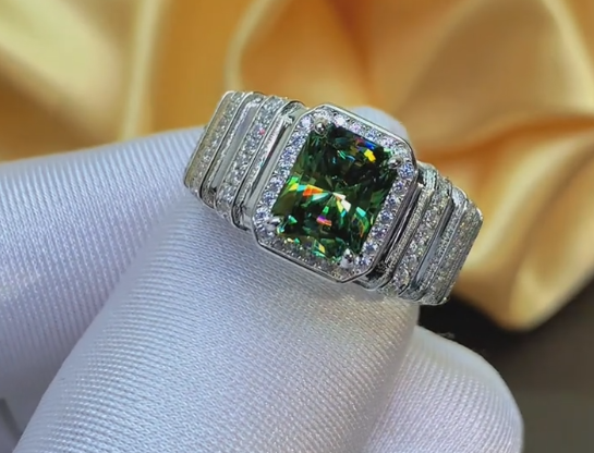 3-Carat Green Luxury Square Moissanite Men's Wedding Ring