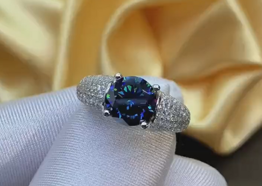 3-Carat Blue Horseshoe Moissanite Men's Ring