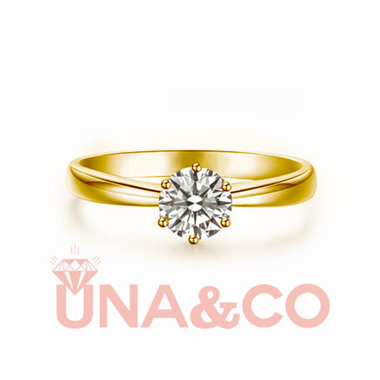 18K Yellow Gold Six Setting Moissanite Ring