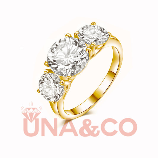 18K Yellow Gold Shiny Three Moissanite Ring