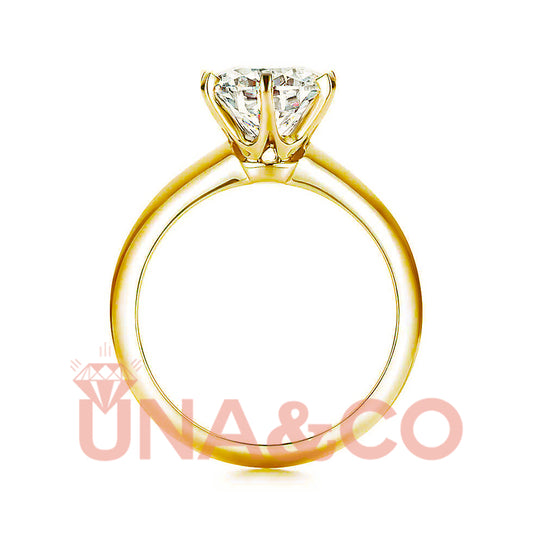 18K Yellow Gold Six Prong Moissanite Rings