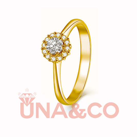 18K Yellow Gold Flower Moissanite Ring