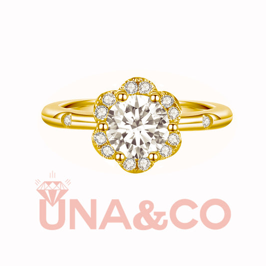 18K Yellow Gold Flower petals Elegant Moissanite Ring