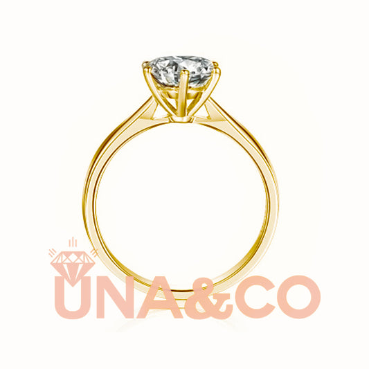 18K Yellow Gold Six Prong Hollow Shape Moissanite Ring