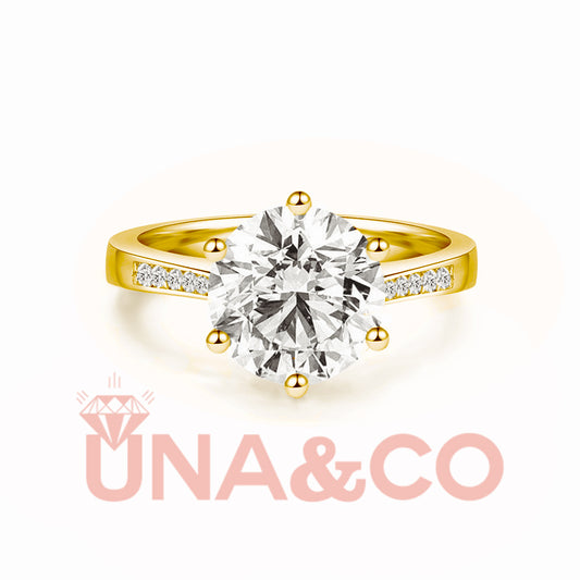 18K Yellow Gold 3.5CT Six Prong Shiny Moissanite Engagement Ring