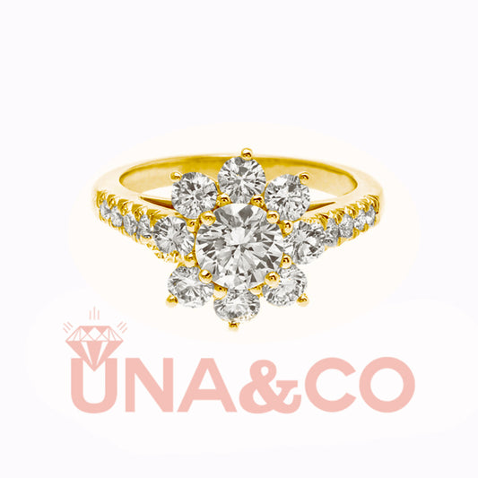 18K Yellow Gold Sun Flower Moissanite Ring