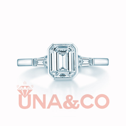 1.5CT Rectangular emerald cut CVD Diamond Ring