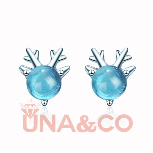 Super Cute Antler Blue Crystal Earrings