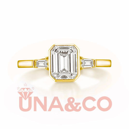 18K Yellow Gold 1.5CT Rectangular Emerald Cut Moissanite Ring